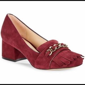 KARL LAGERFELD ADURO  SUEDE CHAIN LOAFER HEELS